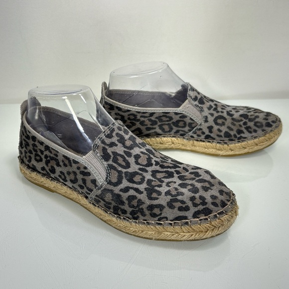 Free People Gray Black Suede Freeway Leopard Print Espadrille Flats Sz 38 - Picture 2 of 14